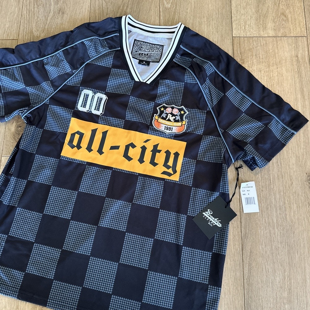 Brooklyn Cloth Men's All-City Checkered Jersey Shirt Medium Black Streetwear NWT